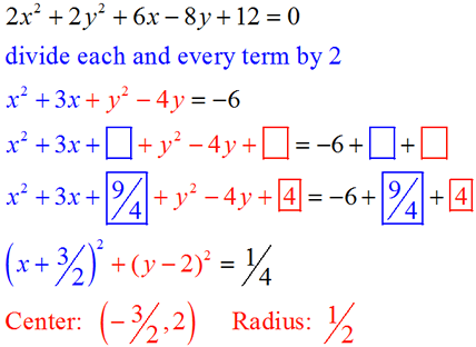 write the equation of the circle with center and radius 4